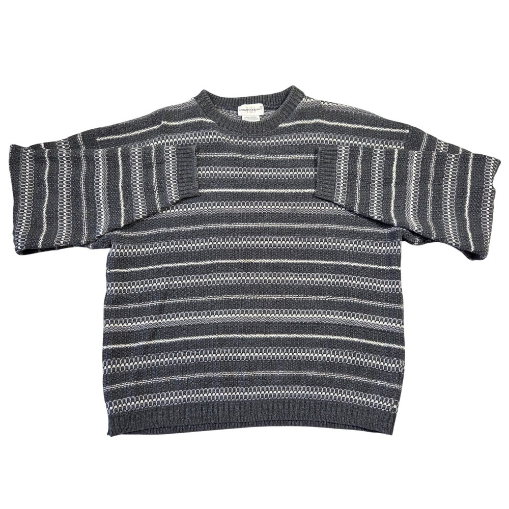 Vtg Knightsbridge Mens‎ Striped Cotton Blend Sweater Crew Gray L Eclectic Punk